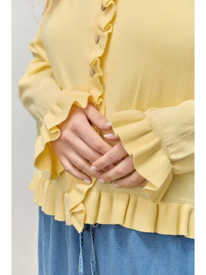 Noelle Ruffle Trim Cardigan - Plus Size